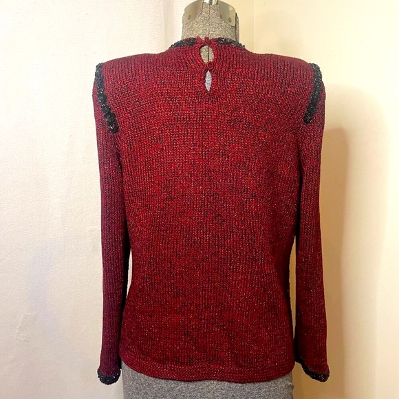 Vintage Dunollie Looms summery red sweater w/black sequin trim - Picture 5 of 9
